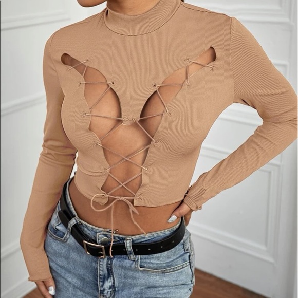 Tops - Tan Tie Crop Top